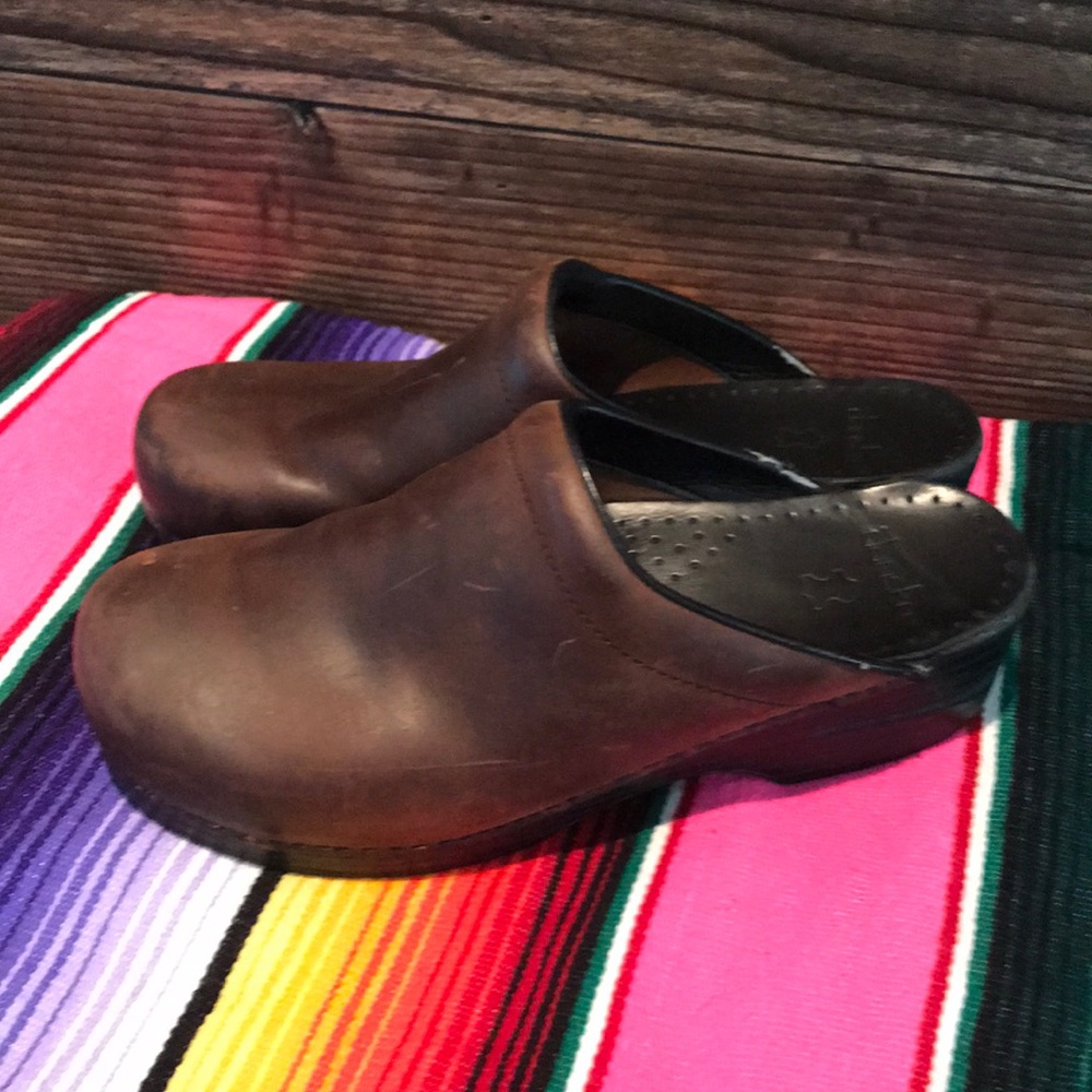 Dansko Brown Leather Open Back Clog Mule - image 1
